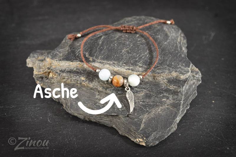Armband Feder Mit Halbedelsteinen Gefüllt Fell Oder Asche, Urnenschmuck, Andenken Hund, Haustier, Katze von ZinouMinimanufaktur