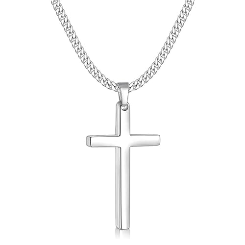 Zinvefa Kreuz Kette Herren Edelstahl Anhänger Kreuz Halskette Silber/Schwarz/Gold,Anhänger 15 * 28mm - 50 * 30mm von Zinvefa