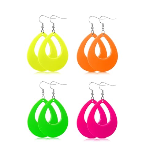 4/3pairs Neon Ohrringe für Frauen Leichtgewicht 80er 90er Retro Party Schmuck Nacht Club Zubehör Langlebige Kostüm Aussage Ohrringe von Zinx