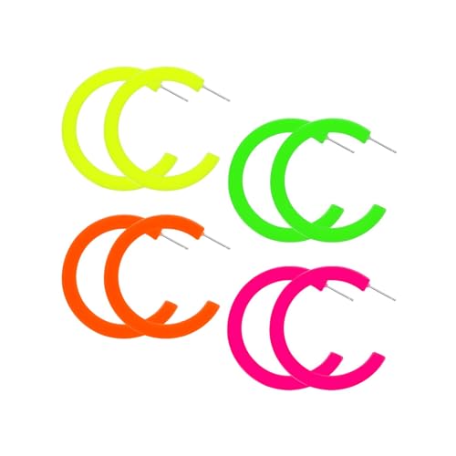 4/3pairs Neon Ohrringe für Frauen Leichtgewicht 80er 90er Retro Party Schmuck Nacht Club Zubehör Langlebige Kostüm Aussage Ohrringe von Zinx