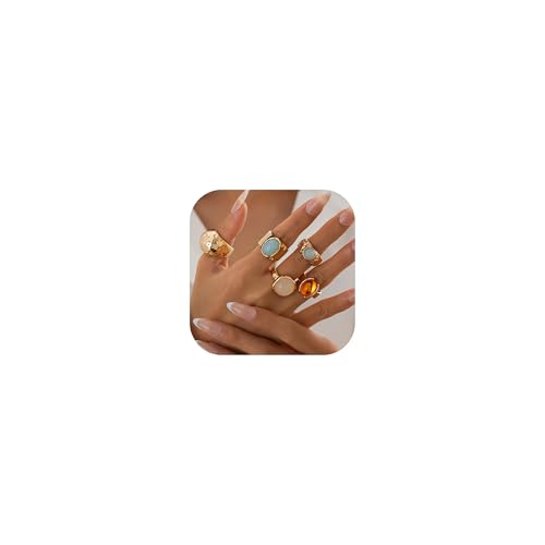 Chunky Gold Ringe für Frauen Aussage Edelstein Stapelbare Ringe Knuckle Daumen Ring Trendy Schmuck Geschenke 2025 Boho Y2K verstellbarer Ring Set von Zinx