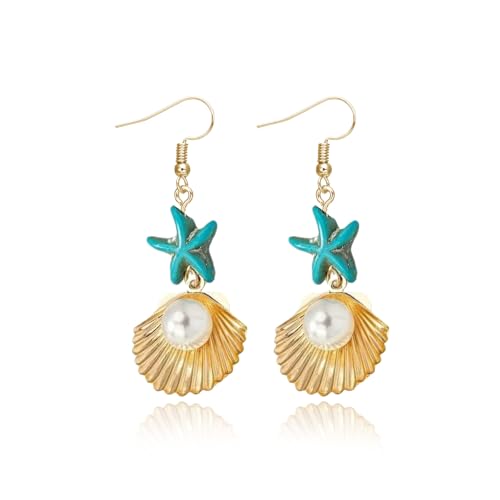 Frauen Seestern Ohrringe Türkis Shell Pearl Dangle Schmuck für Strandurlaub Sommer Outfits von Zinx