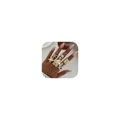Gold Chunky Statement Ringe Set Blume Seestern Stapelbarer Schmuck verstellbarer Knuckle Ring von Zinx