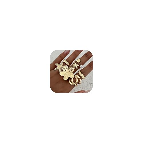 Gold Chunky Statement Ringe Set Blume Seestern Stapelbarer Schmuck verstellbarer Knuckle Ring von Zinx
