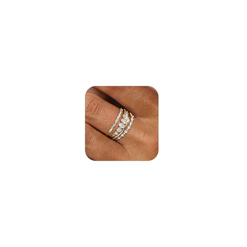Goldringe für Frauen Goldringe Eheringe für Frauen Zirkon Vergoldeter Ring Anlaufbeständige Goldringe Fingergelenk Stapelringe Goldene Strassringe Set Hochzeitsschmuck Geschenk von Zinx