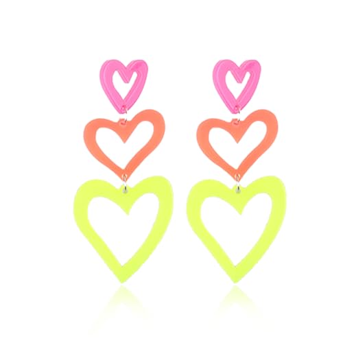 Neon Kleid für Frauen Herz 80er 90er Ohrringe Retro Party Outfit Rave Kostüm Zubehör Nachtclub Mode von Zinx