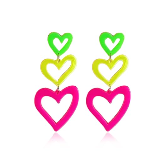 Neon Kleid für Frauen Herz 80er 90er Ohrringe Retro Party Outfit Rave Kostüm Zubehör Nachtclub Mode von Zinx