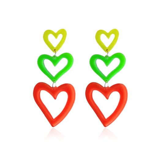 Neon Kleid für Frauen Herz 80er 90er Ohrringe Retro Party Outfit Rave Kostüm Zubehör Nachtclub Mode von Zinx