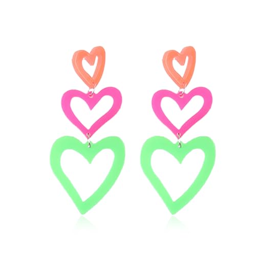 Neon Kleid für Frauen Herz 80er 90er Ohrringe Retro Party Outfit Rave Kostüm Zubehör Nachtclub Mode von Zinx