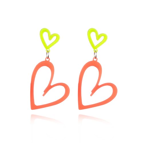 Neon Ohrringe für Frauen Herz 80er 90er Retro Party Schmuck Nacht Club Zubehör Langlebige Kostüm Aussage Ohrringe von Zinx