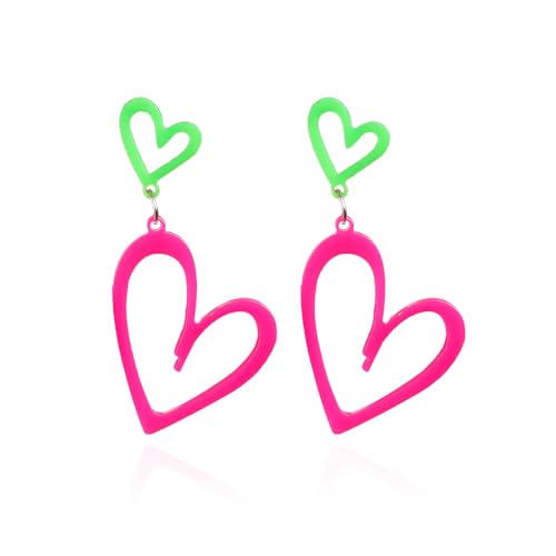 Neon Ohrringe für Frauen Herz 80er 90er Retro Party Schmuck Nacht Club Zubehör Langlebige Kostüm Aussage Ohrringe von Zinx