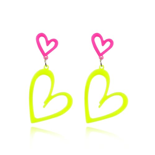Neon Ohrringe für Frauen Herz 80er 90er Retro Party Schmuck Nacht Club Zubehör Langlebige Kostüm Aussage Ohrringe von Zinx