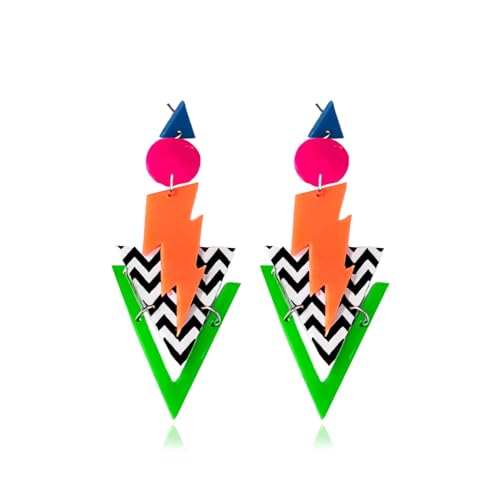Retro 80er Neon Blitz hängen Ohrringe für Frauen Vintage Kostüm Schmuck Geschenk Abend Party Zubehör von Zinx
