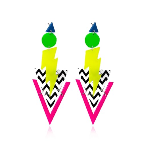 Retro 80er Neon Blitz hängen Ohrringe für Frauen Vintage Kostüm Schmuck Geschenk Abend Party Zubehör von Zinx