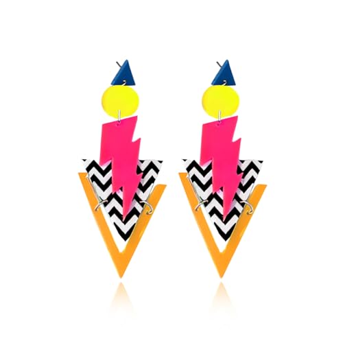 Retro 80er Neon Blitz hängen Ohrringe für Frauen Vintage Kostüm Schmuck Geschenk Abend Party Zubehör von Zinx