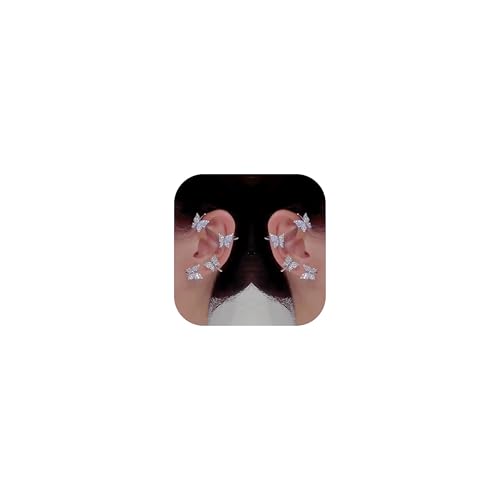 Schmetterling Ohrmusschetten Ohrringe Strass Schmetterling Ohr Wrap Kein Piercing Silber Ohrmusschette Clip auf Ohrringe für Frauen von Zinx