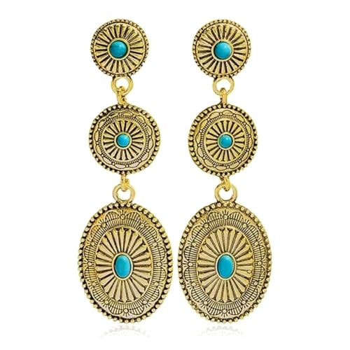 Western Turquoise Ohrringe für Frauen Gold Kuh Stil Outfits Country Konzert Kleidung Zubehör von Zinx