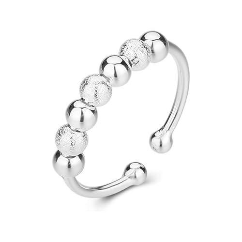 Zinx Fidget-Ring Angst-Ring Silberringe für Frauen Fidget-Ringe Fidget-Ringe gegen Angstzustände Frauen Fidget-Ringe für Frauen Silberne Perlen Verstellbarer Angst-Ring von Zinx