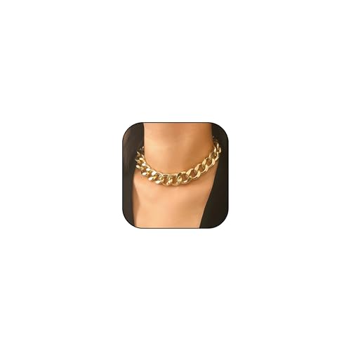 Zinx Gold Heart Necklace Chunky Gold Halskette für Frauen Thick Chain Cuban Necklace Gold Statement Halskette Chunky Halsketten für Frauen Cross Pendant Halskette Geschenke von Zinx