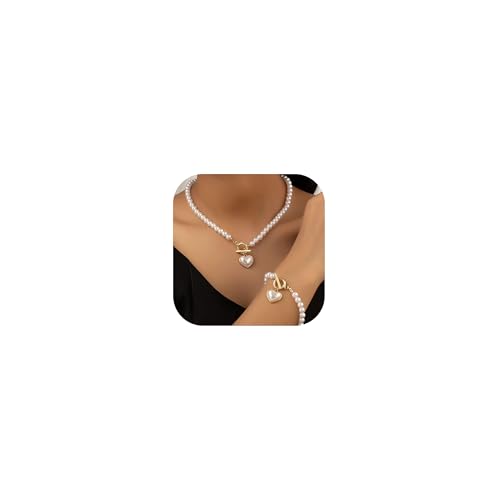 Zinx Perlen Halskette und Armband Set für Frauen Weiße Perlen Herz Halskette mit Dainty Perlen Armband Elegante Perlen Schmuck Geschenke Zinx Perlen Halskette und Armband Set für Frauen Weiße Perlen Herz Halskette mit Dainty Perlen Armband Elegante Perlen Schmuck Geschenke von Zinx