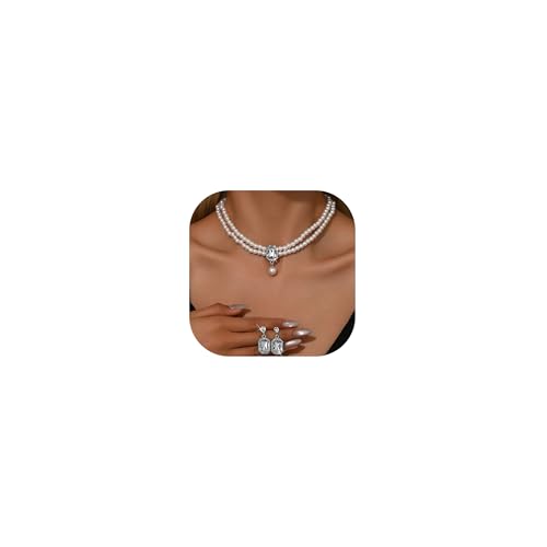 Zinx Perlen Halskette und Ohrringe Set für Frauen Dainty Weiße Perlen Schmuck Geschenkset Strass Akzent Eleganter Schmuck von Zinx