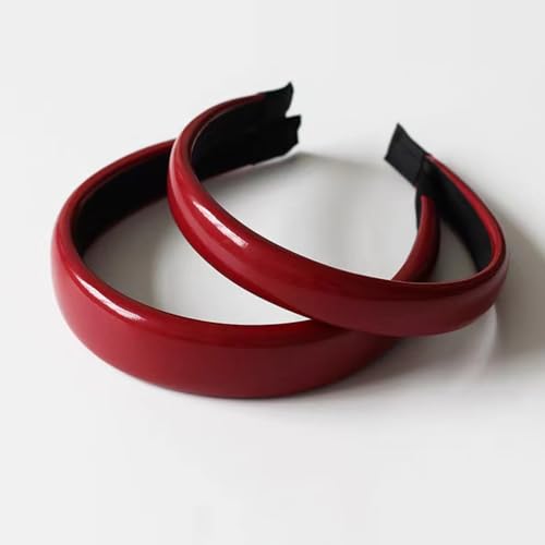 2 Rote Leder Stirnbänder für Damen, Trendig Vintage Rot Breite Stirnbänder Rutschfest Modisches Stirnband für Damenhaar, Modisches Haar-Accessoire für Frauen und Mädchen von Zinzin