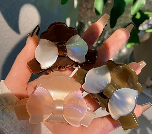 2er Stück Kleine Haarklammern mit Schleife, Doppelseitige Schleife Haarklammern für Dickes Dünnes Haar Rutschfest Niedlich Modisches Haar Accessoire aus Acetat für Frauen und Mädchen (Braun+Grün) von Zinzin