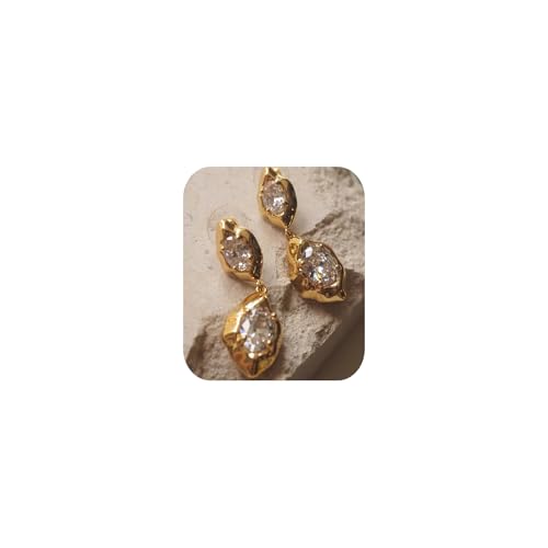 Vintage Gold Zirkon Tropfen Ohrringe, Handgemachte Lava Textur Retro Statement Ohrringe für Frauen Vintage Gold Zirkon Tropfen Ohrringe, Handgemachte Lava Textur Retro Statement Ohrringe für Frauen von Zinzin