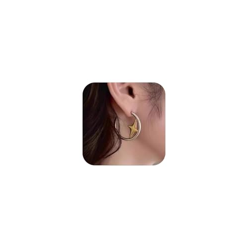 Y2K Stern Creolen, Mattierte Kreis Ohrringe in Antik-Bronze, Minimalistische Retro Ohrhänger für Damen Y2K Stern Creolen, Mattierte Kreis Ohrringe in Antik-Bronze, Minimalistische Retro Ohrhänger für Damen von Zinzin