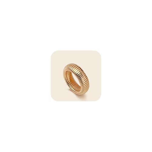 Zinzin 18 Karat Vergoldeter Gerippter Klobiger Rring, Minimalistischer Vielseitiger Ring Modischer Stapelring für Damen und Herren, Schmuckgröße 6 bis 8 (Gold, 7) von Zinzin