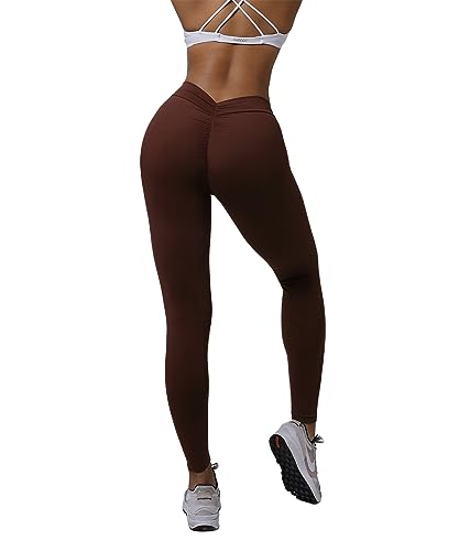 Zioccie Damen-Leggings mit V-Rücken, Scrunch Butt Lifting Buttery Soft High Waisted Booty Tights Workout Gym Yoga Hose, Kaffee, S von Zioccie