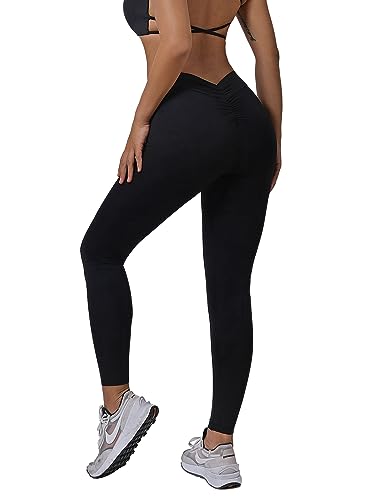 Zioccie Damen-Leggings mit V-Rücken, Scrunch Butt Lifting Buttery Soft High Waisted Booty Tights Workout Gym Yoga Hose, Schwarz, M von Zioccie