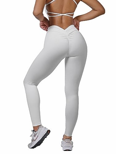 Zioccie Damen-Leggings mit V-Rücken, Scrunch Butt Lifting Buttery Soft High Waisted Booty Tights Workout Gym Yoga Hose, Weiss/opulenter Garten, Groß von Zioccie