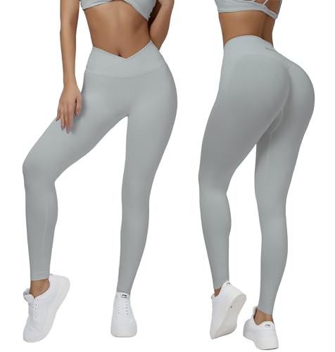 Zioccie Nahtlose Damen-Leggings, gekreuzte Taille, Po, Lifting, Workout, Yogahose, Hellgrau, S von Zioccie