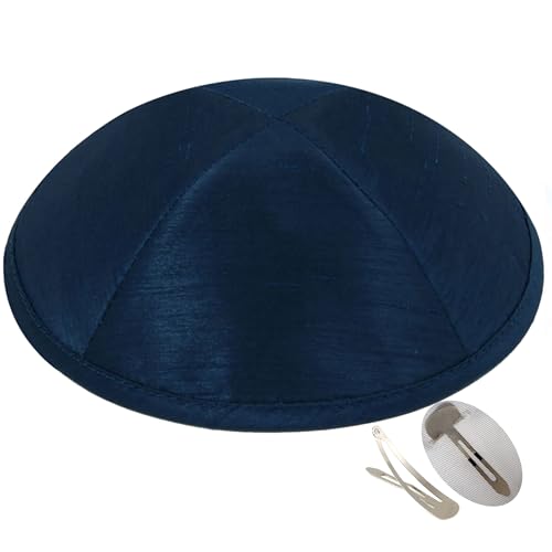 Zion Judaica Deluxe Kippot aus Rohseide, Großpackungen oder Einzel-Kippah, inklusive Clips, Marineblau, Einheitsgröße von Zion Judaica Ltd