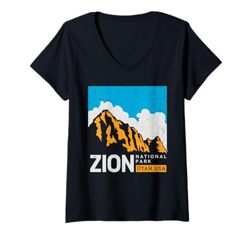 Damen Zion National Park Utah USA T-Shirt mit V-Ausschnitt von Zion Nationalpark Utah USA Souvenirs & Geschenke