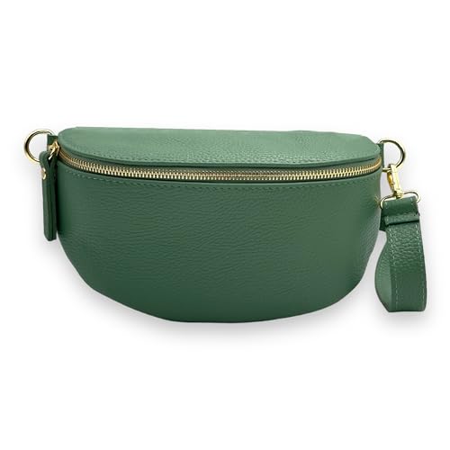 Bauchtasche Damen mit goldenem Karabiner, Leder Crossbody Bag, Gürteltasche, Brusttasche, Boom Bag, Hüfttasche (Mintgrün) von Ziona