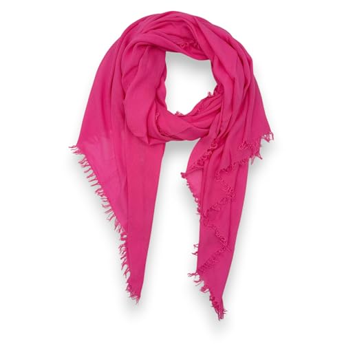 Modal Schal Damen Halstuch Herbst mit Fransen dünn leicht und luftig atmungsaktiv weich einfarbig unifarben Made in italy (Pink) von Ziona