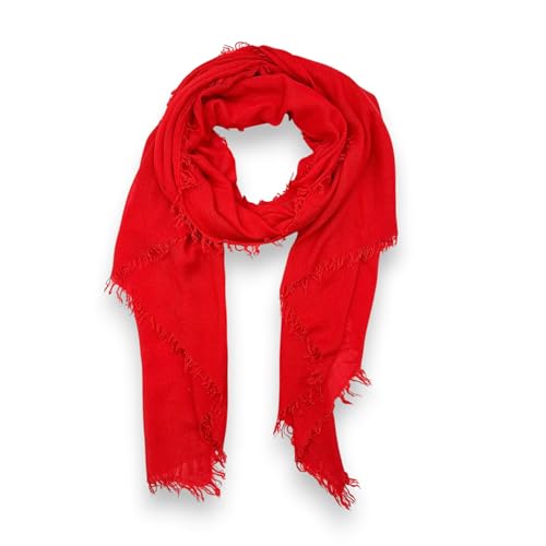Modal Schal Damen Halstuch Herbst mit Fransen dünn leicht und luftig atmungsaktiv weich einfarbig unifarben Made in italy (Rot) von Ziona