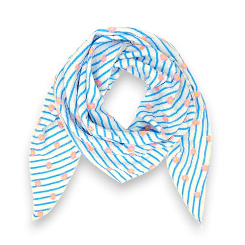 Musselin Tuch Damen gestreiftes Muster mit Blumen Print Frühling/Sommer Baumwolle Halstuch Made Italy Schal (Blau) von Ziona