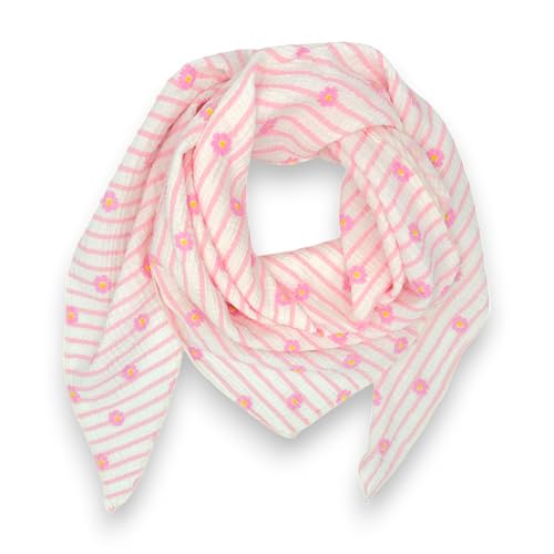 Musselin Tuch Damen gestreiftes Muster mit Blumen Print Frühling/Sommer Baumwolle Halstuch Made Italy Schal (Rosa) von Ziona