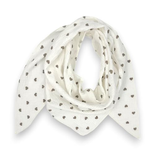 Musselin Tuch mit Herzen Dreieck Damen Halstuch Herzmuster Made in Italy 195x72cm Frühling Sommer Weich Leicht kuscheliger Baumwolle Schal (Grau) von Ziona