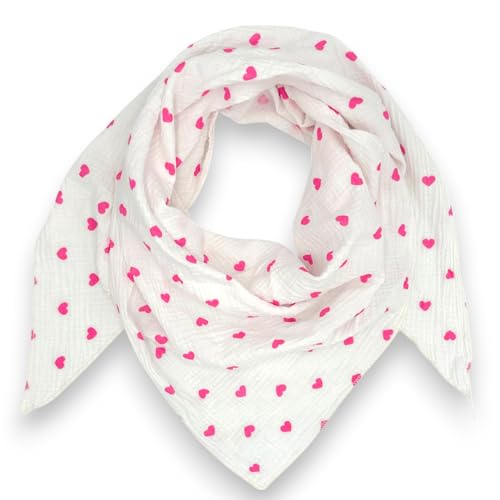 Musselin Tuch mit Herzen Dreieck Damen Halstuch Herzmuster Made in Italy 195x72cm Frühling Sommer Weich Leicht kuscheliger Baumwolle Schal (Pink) von Ziona
