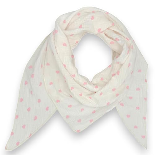 Musselin Tuch mit Herzen Dreieck Damen Halstuch Herzmuster Made in Italy 195x72cm Frühling Sommer Weich Leicht kuscheliger Baumwolle Schal (Rosé) von Ziona