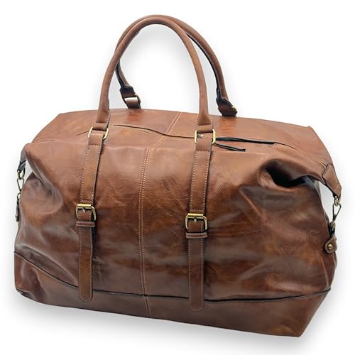 Reisetasche für Herren Vintage Veganes Leder Weekender große Sporttasche XL mit Reißverschluss (Braun) von Ziona