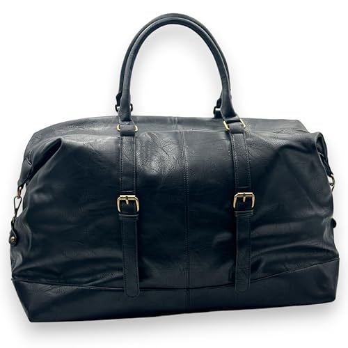 Reisetasche für Herren Vintage Veganes Leder Weekender große Sporttasche XL mit Reißverschluss (Schwarz) von Ziona