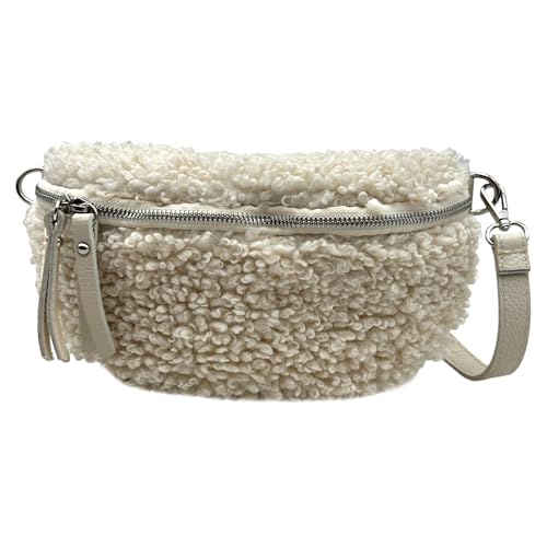 Teddyfell Bauchtasche Damen Plüsch Tasche Teddyplüsch Gürteltasche Crossbody Bag Winter Umhängetasche Hüfttasche (Beige) von Ziona