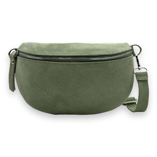 Wildleder Bauchtasche Damen Crossbody Bag Velours Gürteltasche Hüfttasche Bodybag Schultertasche Silberner Reißverschluss (Mintgrün) von Ziona