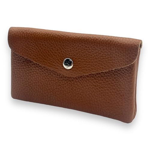 Damen Portemonnaie mittelgroß mit Reißverschluss, Münzfach und Druckknopf Geldbörse Brieftsche 2 Fächer Geldbeutel Echtleder Mady in Italy (Braun) von Ziona