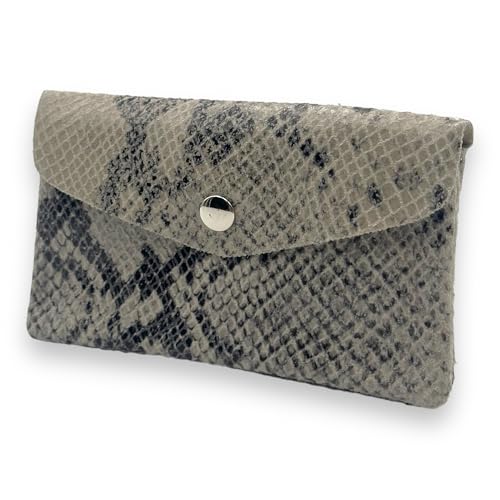 Damen Portemonnaie mittelgroß mit Reißverschluss, Münzfach und Druckknopf Geldbörse Brieftsche 2 Fächer Geldbeutel Echtleder Mady in Italy (Schlangenmuster-Beige) von Ziona